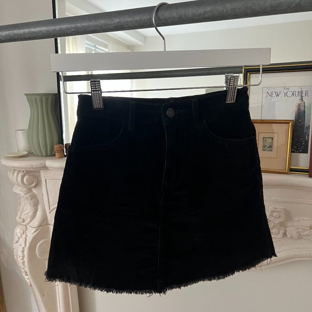 Brandy Melville Black Corduroy Fringe Mini Skirt Size S (US)